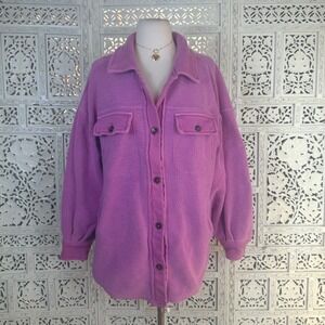 Free People Pink Ruby Jacket Sz Small Sherpa Oversized Slouchy Distressed